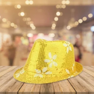 yellow hat with sequins