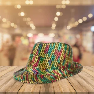 black hat with colorful sequins