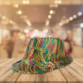 black hat with colorful sequins