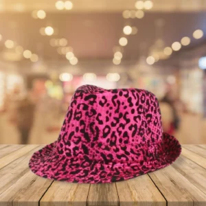 pink and black sequined hat