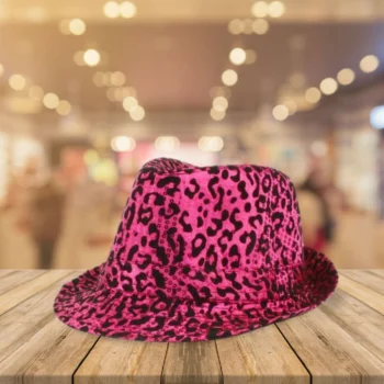 pink and black sequined hat
